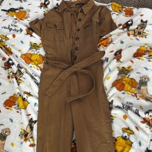 Cute Brown Button-Down Jumpsuit!